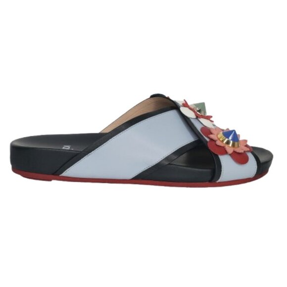 Fendi Flowerland Leather Crisscross Slides Sandals - Picture 1 of 8